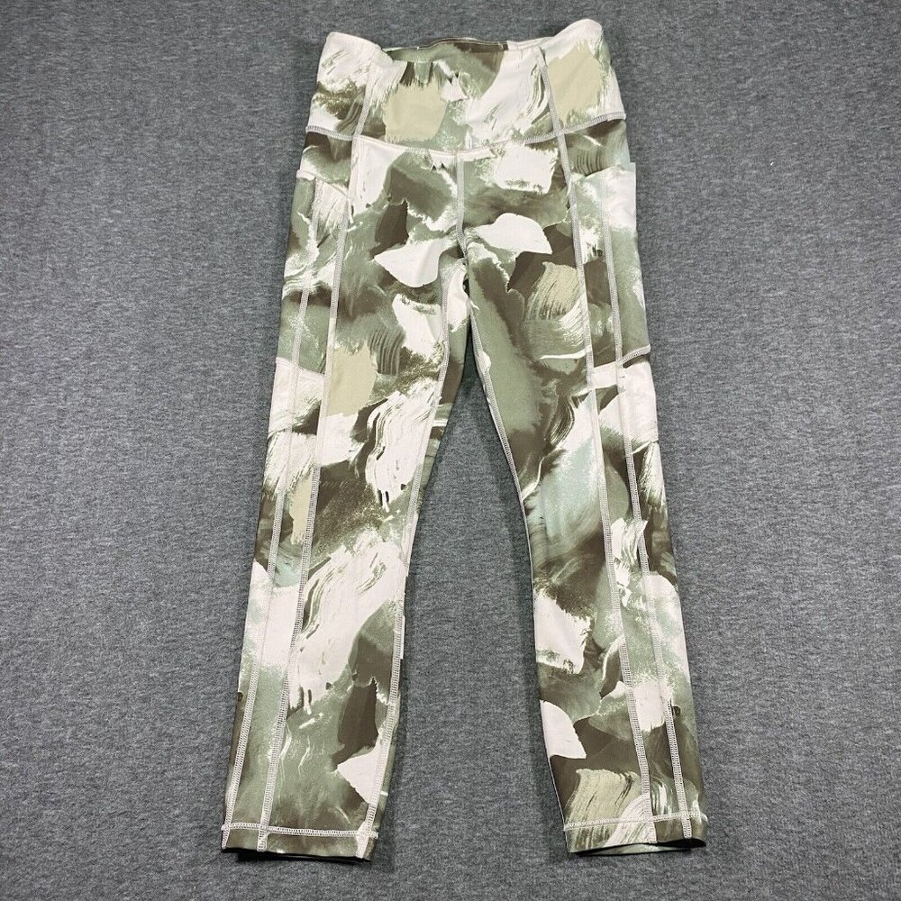 Athleta Salutation Stash 7/8 Leggings Topiary Abstract Olive Green Yoga Women XS